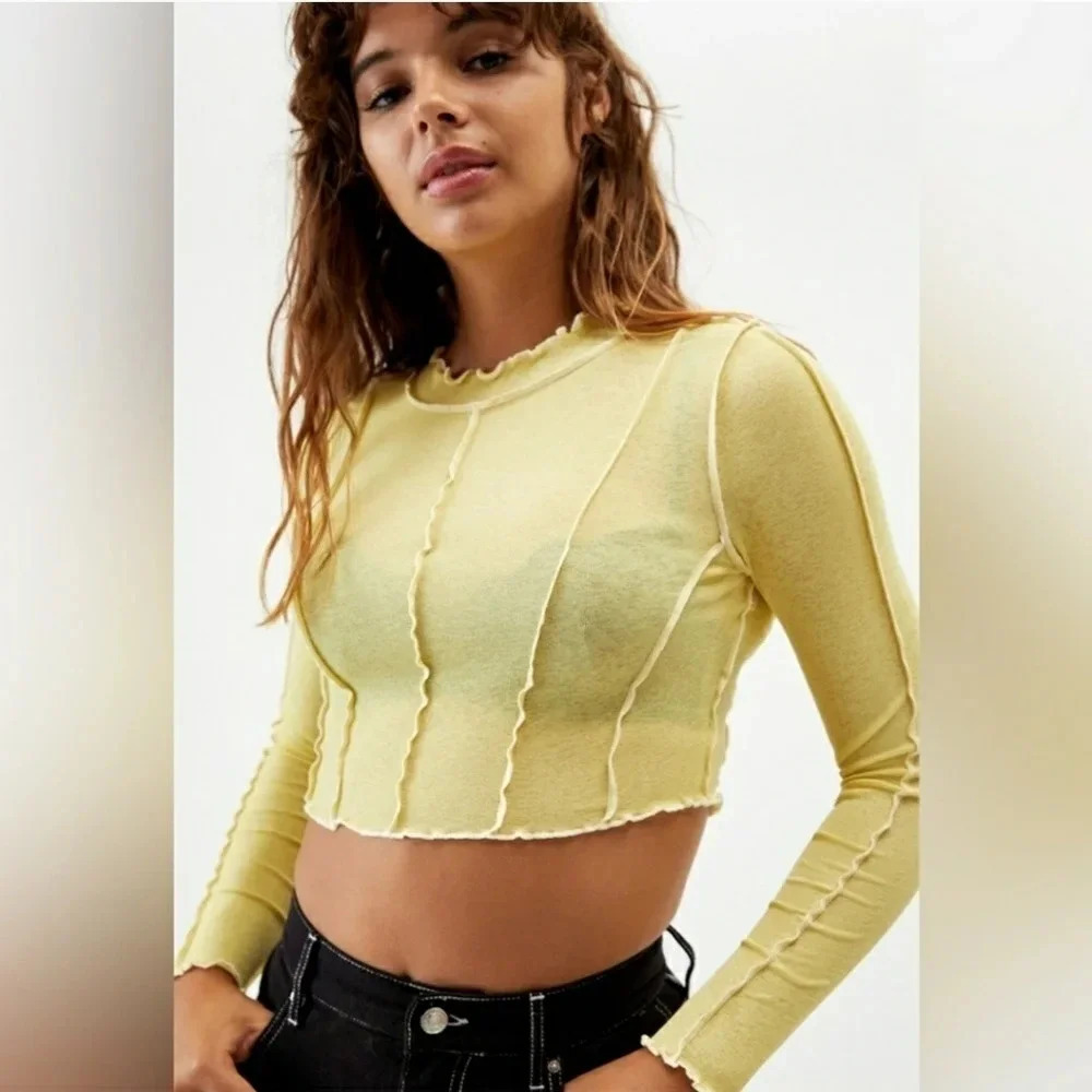 TWIIN Cropped Sheer Top Medium Yellow - Picture 2 of 8